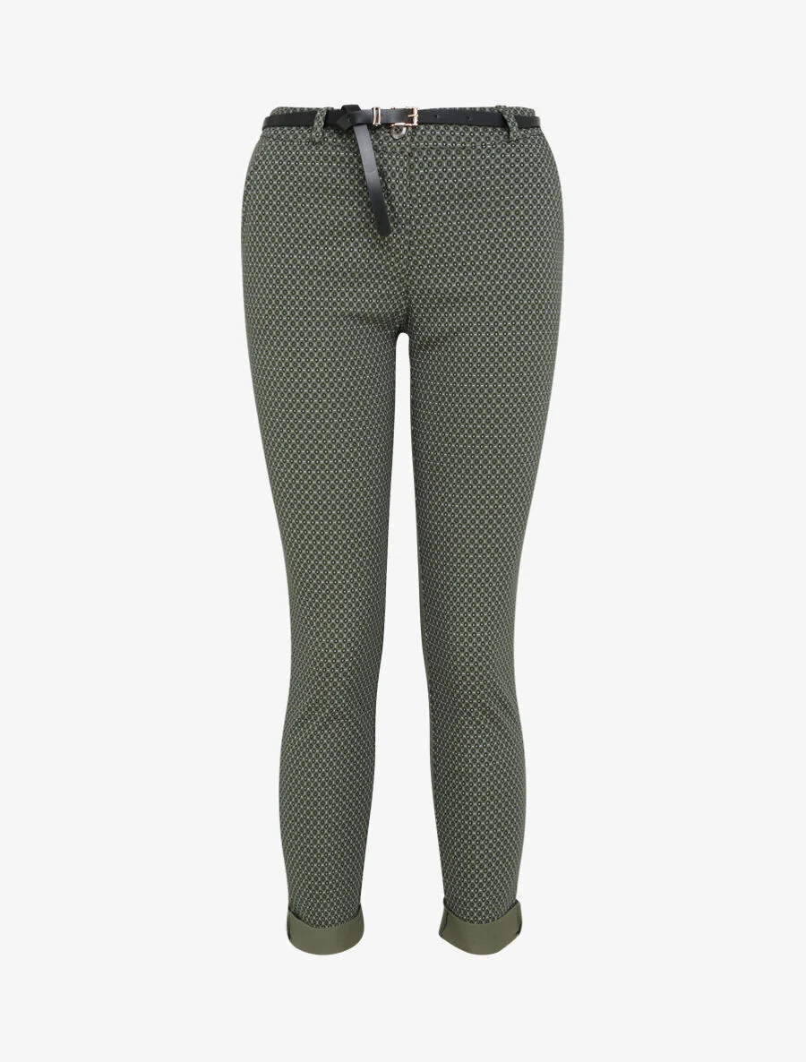 7/8 bloemenprint broek met omgekeerde zakken - Kakigroen