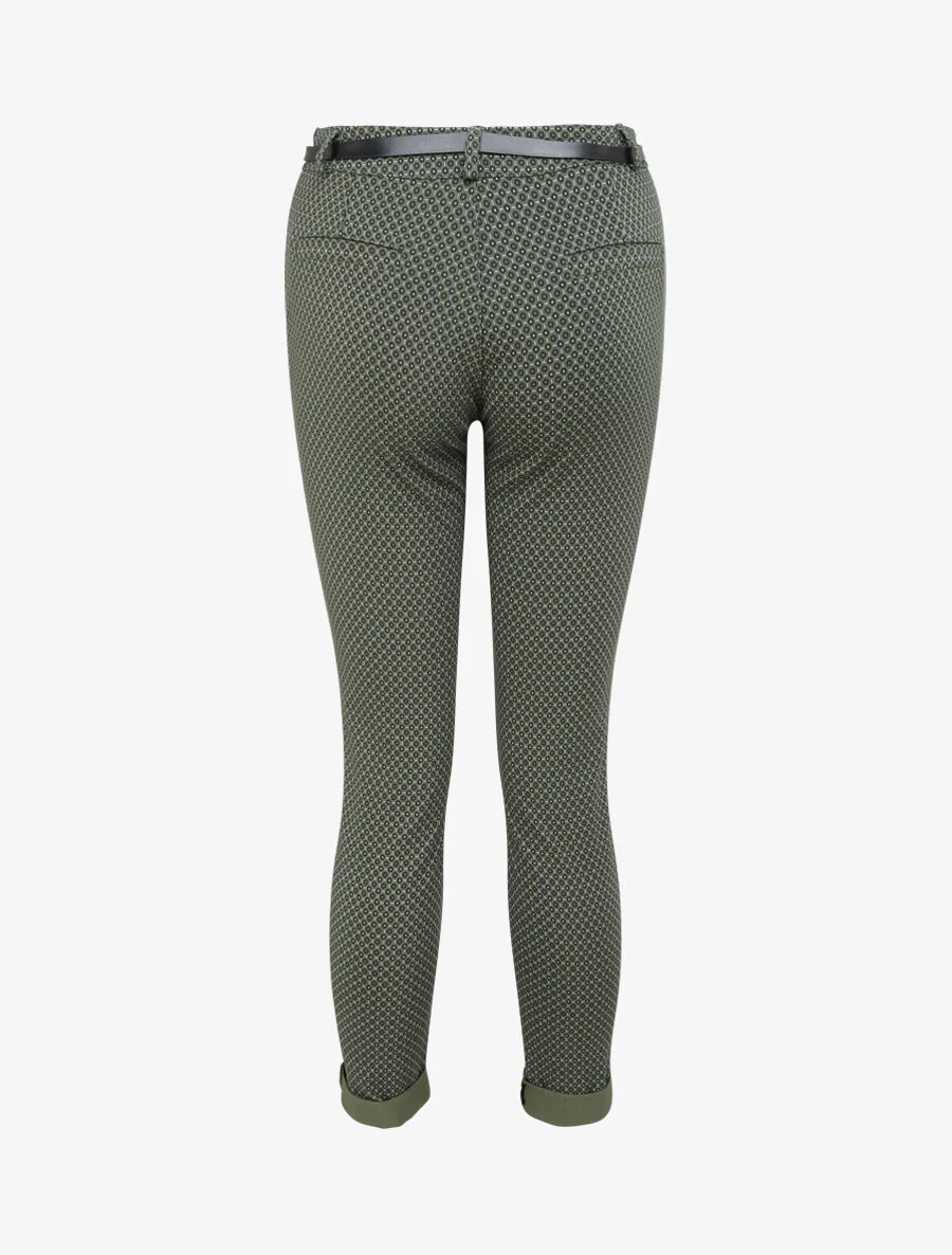 7/8 bloemenprint broek met omgekeerde zakken - Kakigroen - Image 2