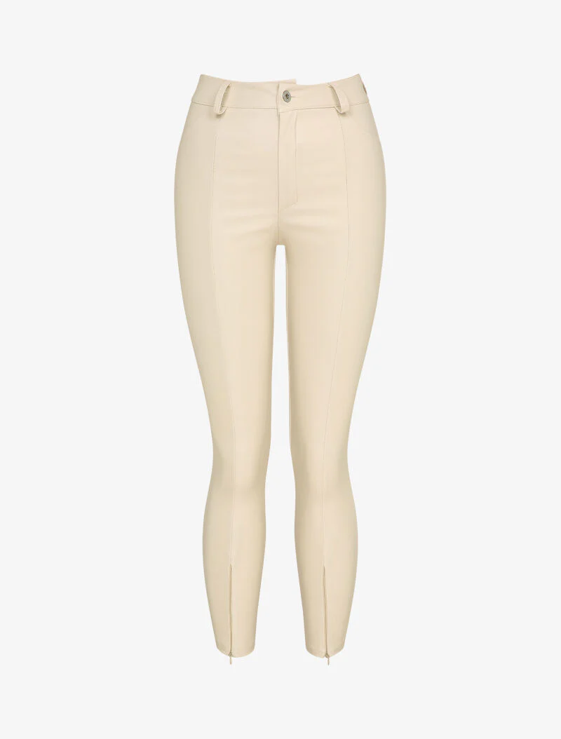 7/8 broek met coating en ritsen aan de enkels - Beige