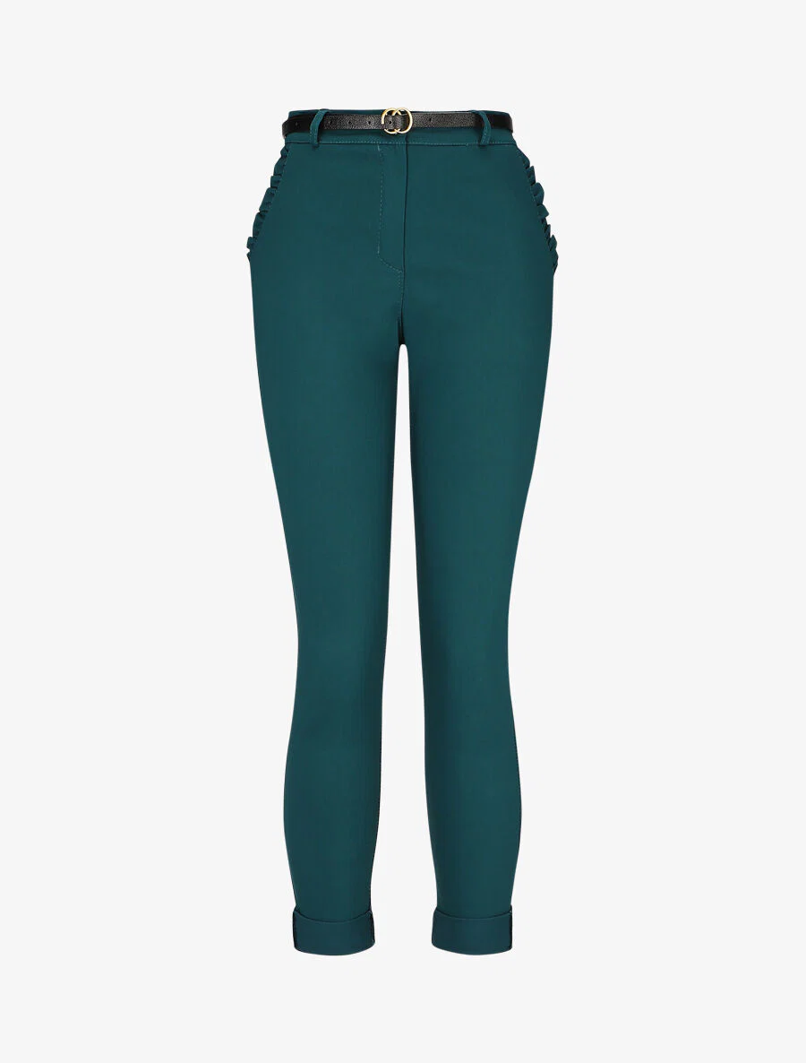 7/8 broek met revers en zakken met ruches - dennengroen
