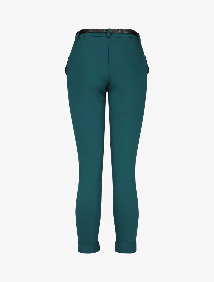 7/8 broek met revers en zakken met ruches - dennengroen - Image 2