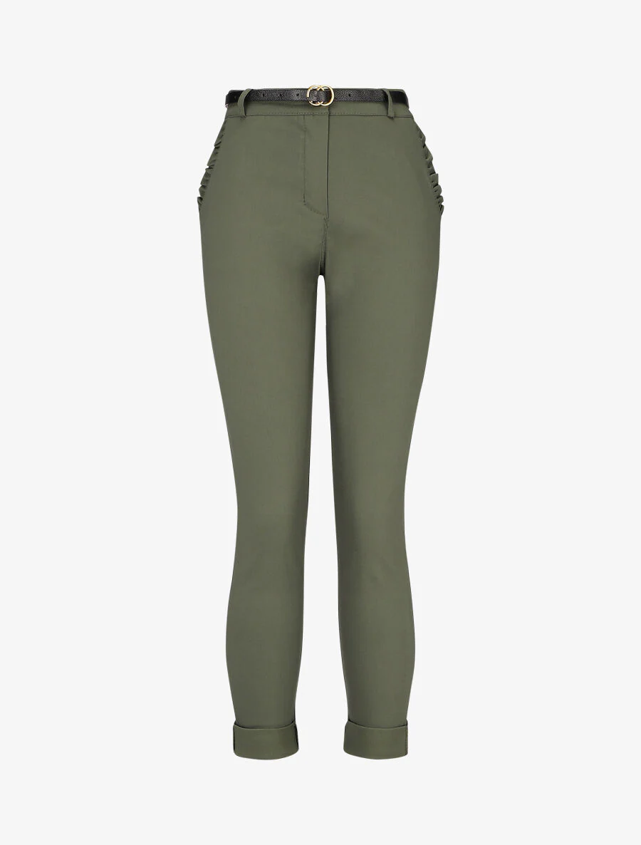 7/8 broek met revers en zakken met ruches - Kakigroen