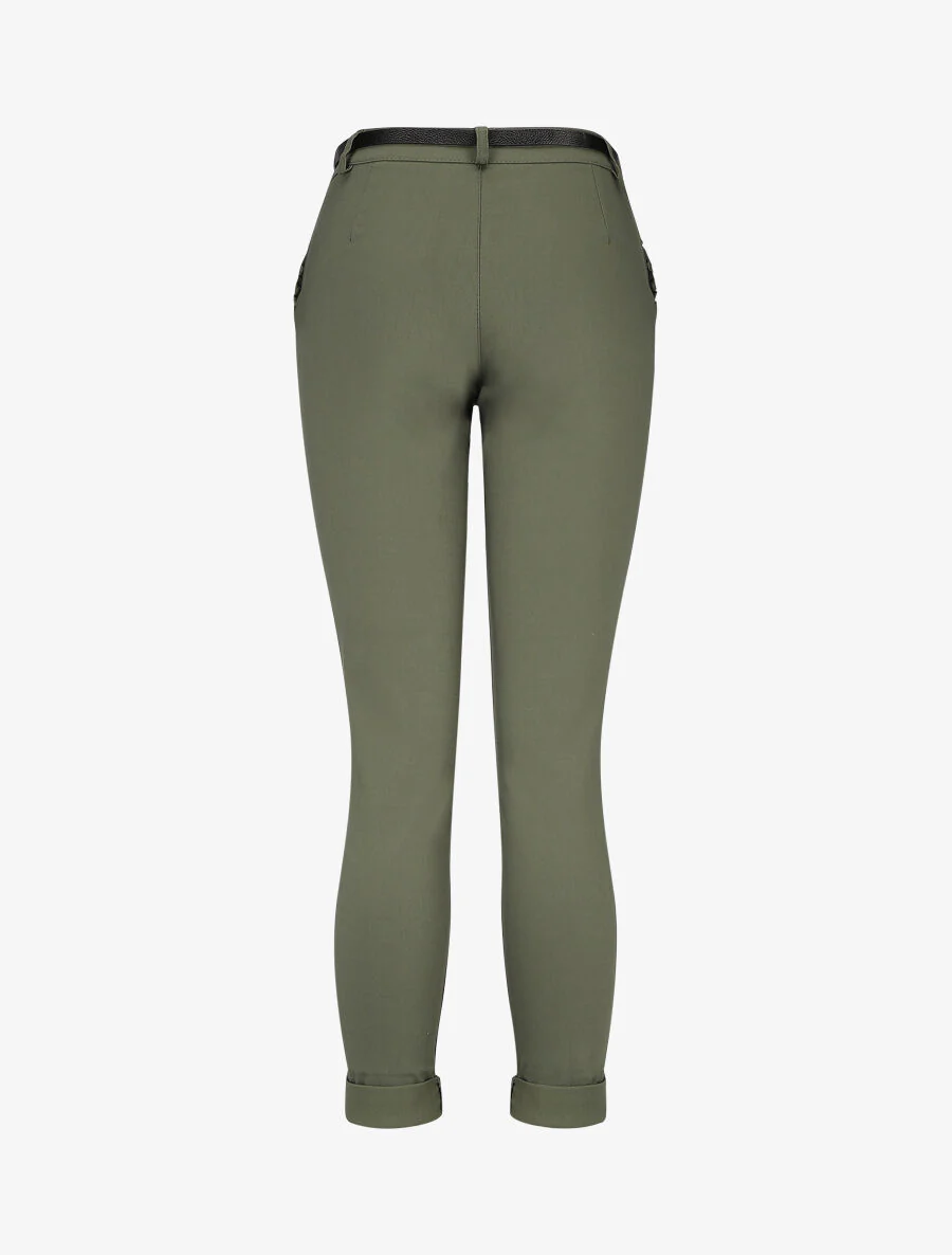7/8 broek met revers en zakken met ruches - Kakigroen - Image 2
