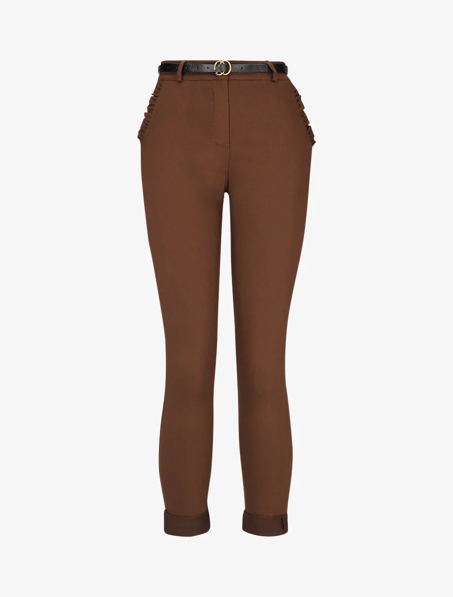7/8 broek met revers en zakken met ruches - bruin