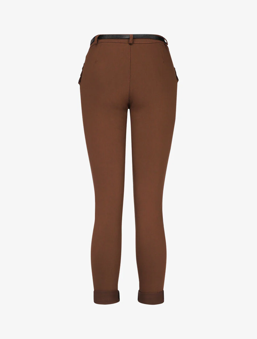 7/8 broek met revers en zakken met ruches - bruin - Image 2