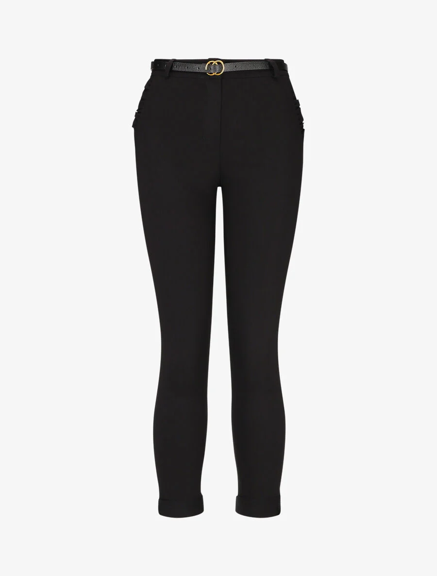7/8 broek met revers en zakken met ruches - Zwart