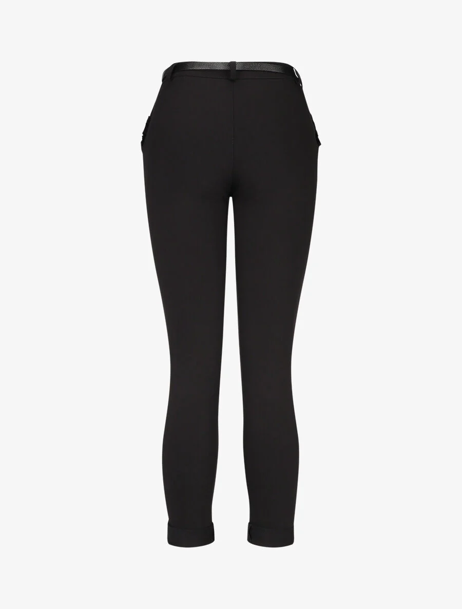 7/8 broek met revers en zakken met ruches - Zwart - Image 2