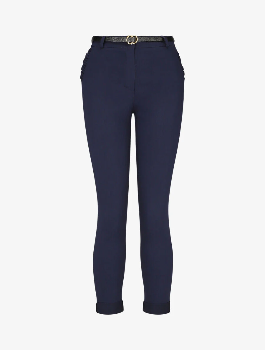 7/8 broek met revers en zakken met ruches - Marineblauw