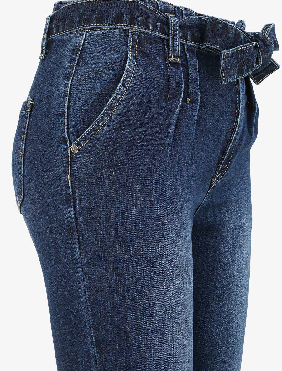 Hoge taille 7/8 slim jeans met plooien - Donkerblauw - Image 3