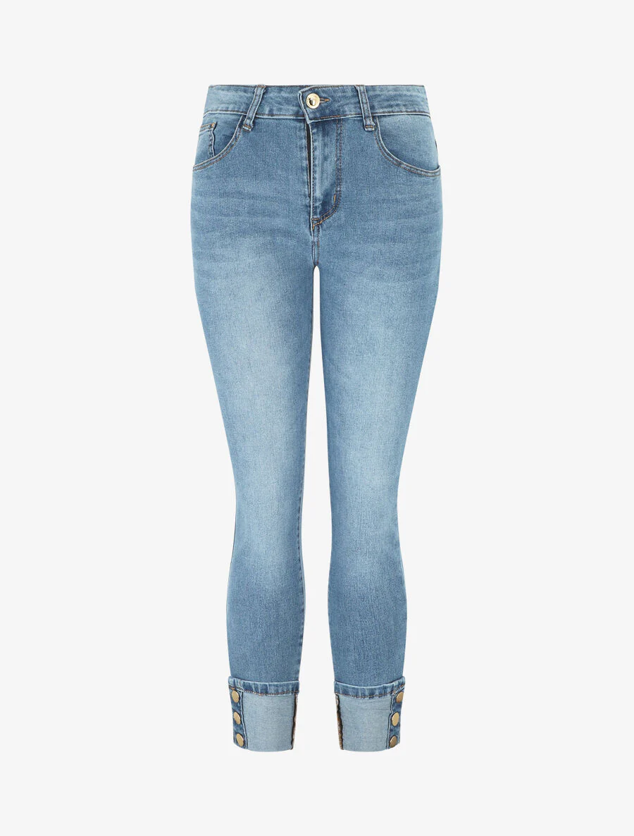 7/8 slim jeans standaard tailleband met knoopranden - Blauw