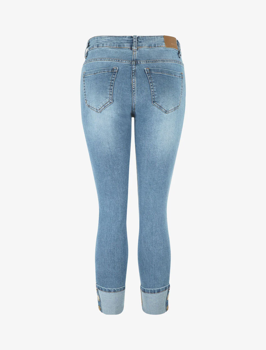 7/8 slim jeans standaard tailleband met knoopranden - Blauw - Image 2