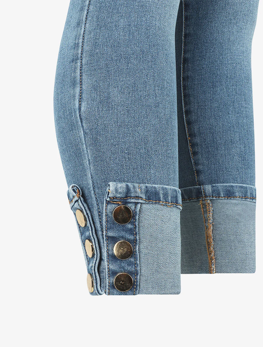 7/8 slim jeans standaard tailleband met knoopranden - Blauw - Image 3