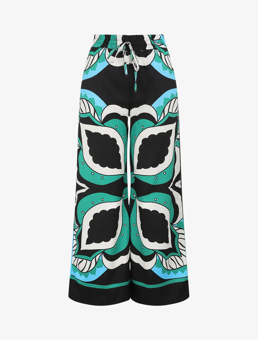 70's gedrukte wijde broek - Zwart