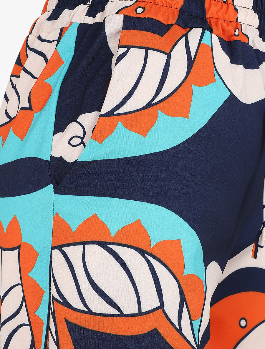 70's gedrukte wijde broek - Marineblauw - Image 3