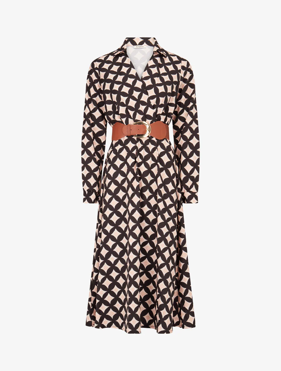 70's geruite lange jurk - zwart