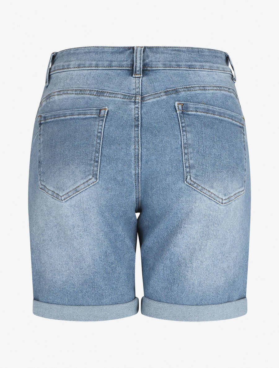 Aansluitende denim shorts met geknoopte tailleband - blauw - Image 2