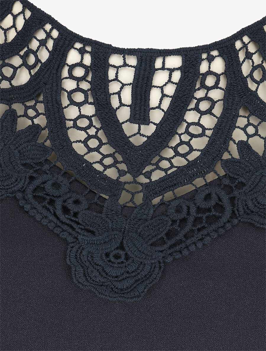 Aansluitende jurk met kanten buste - Donkerblauw - Image 3