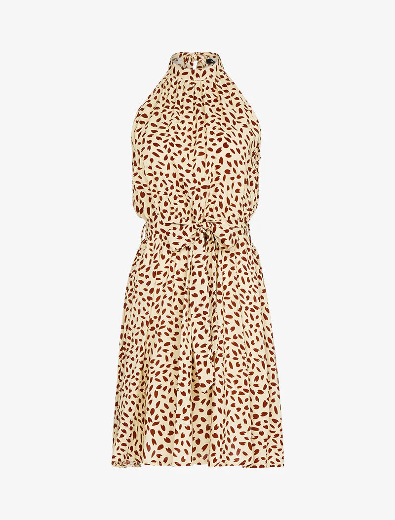Aansluitende jurk met opstaande kraag - beige - Image 2