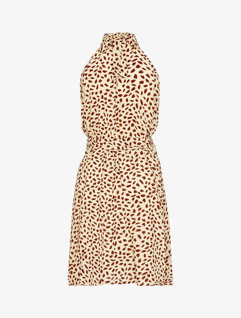 Aansluitende jurk met opstaande kraag - beige - Image 3