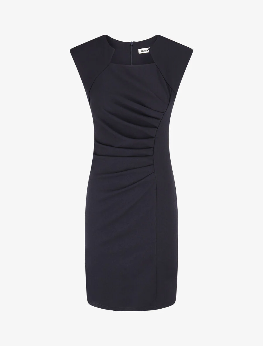 Aansluitende jurk met stijlvolle cut-out kraag - Marineblauw