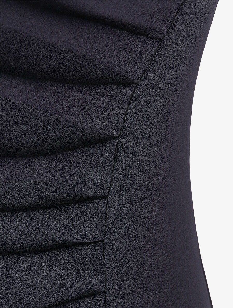 Aansluitende jurk met stijlvolle cut-out kraag - Marineblauw - Image 3