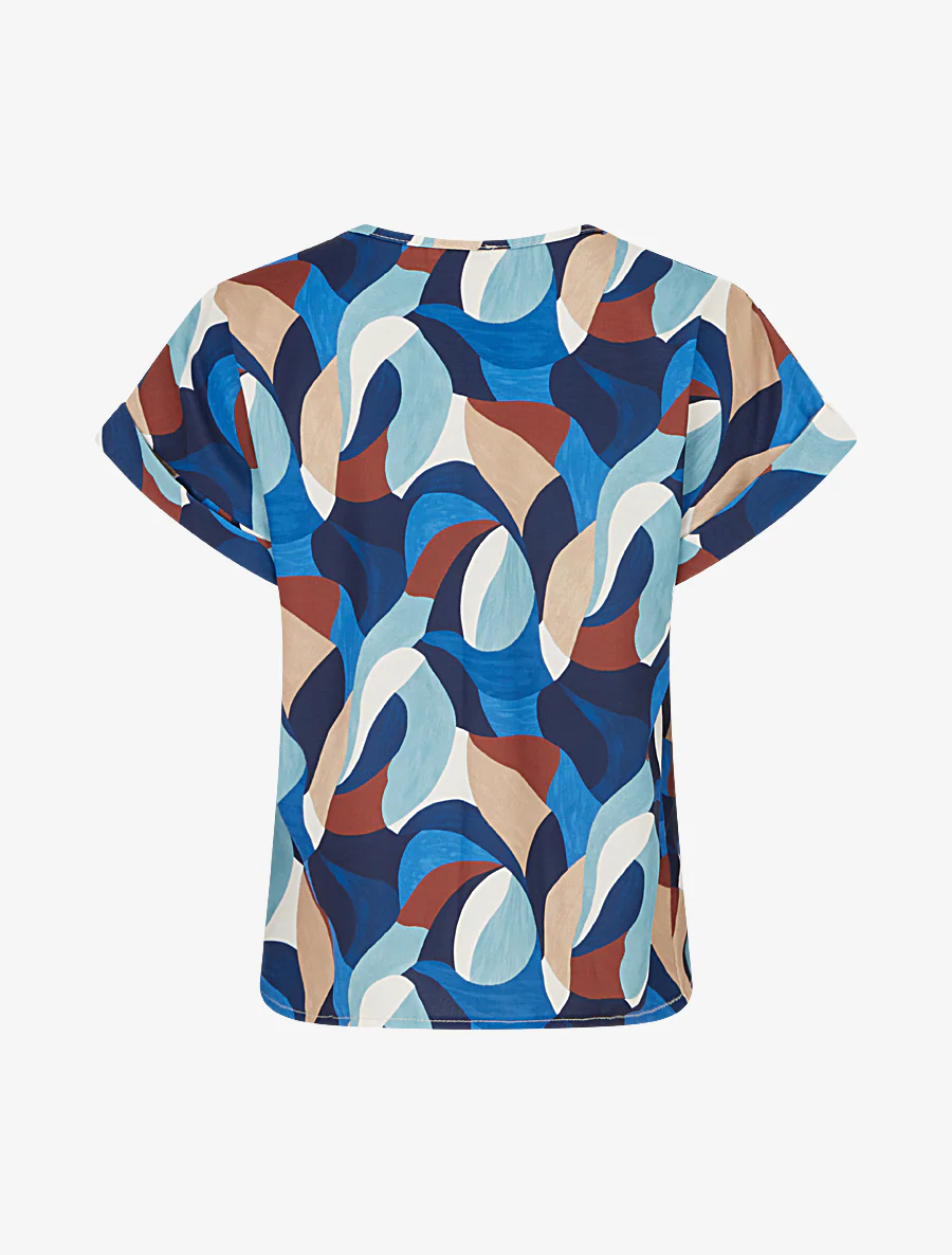 Abstracte bedrukte top met korte mouwen - Blauw - Image 2