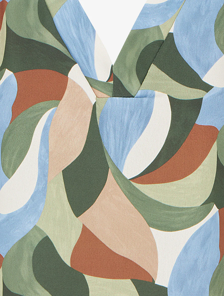 Abstracte bedrukte top met korte mouwen - Kaki - Image 3