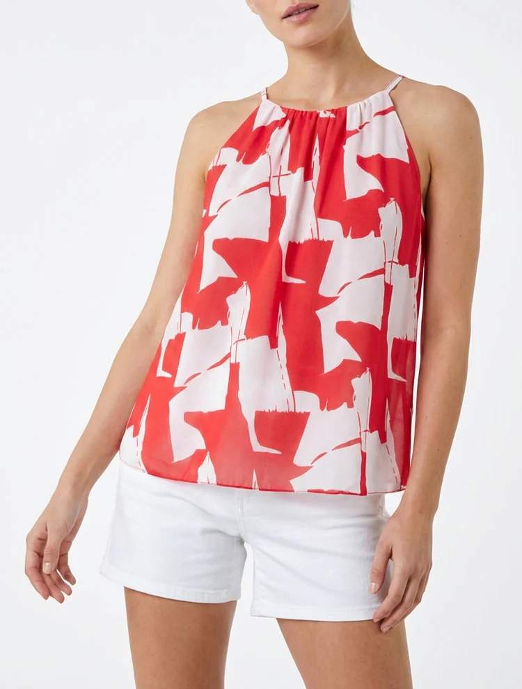 Abstracte bedrukte vloeiende top - Rood - Image 4