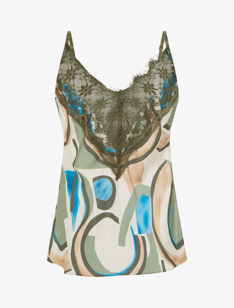 Abstracte print caraco met kanten rug - Kaki - Image 2
