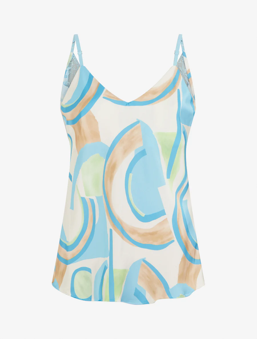Abstracte print caraco met kanten rug - Lichtblauw