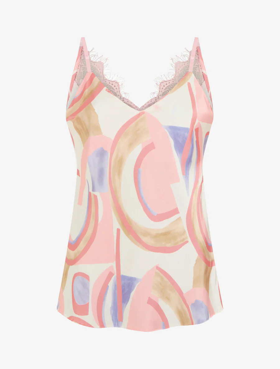 Abstracte print caraco met kanten rug - Roos