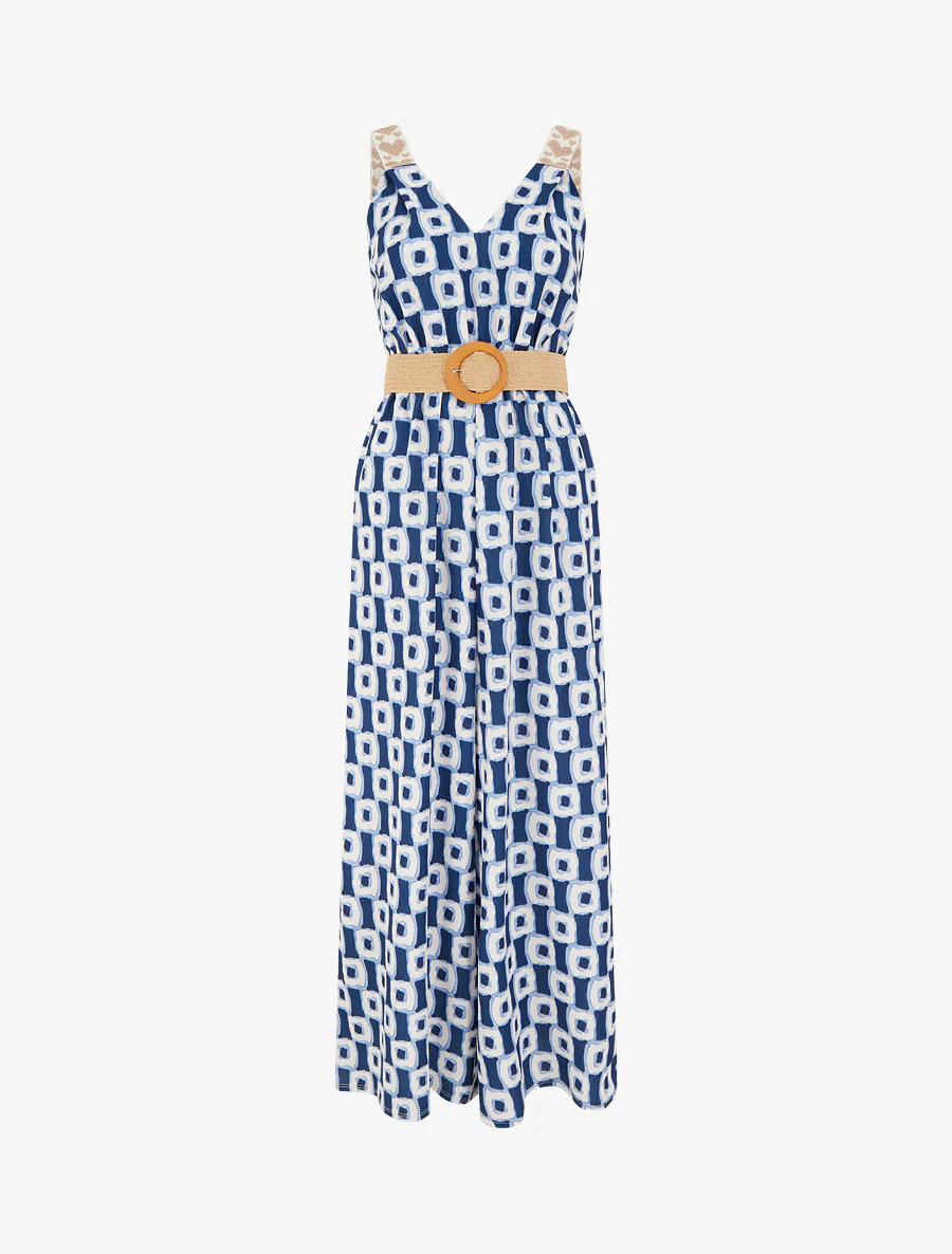 Abstracte print jumpsuit met bandjes en hartjesmotief. - Marine