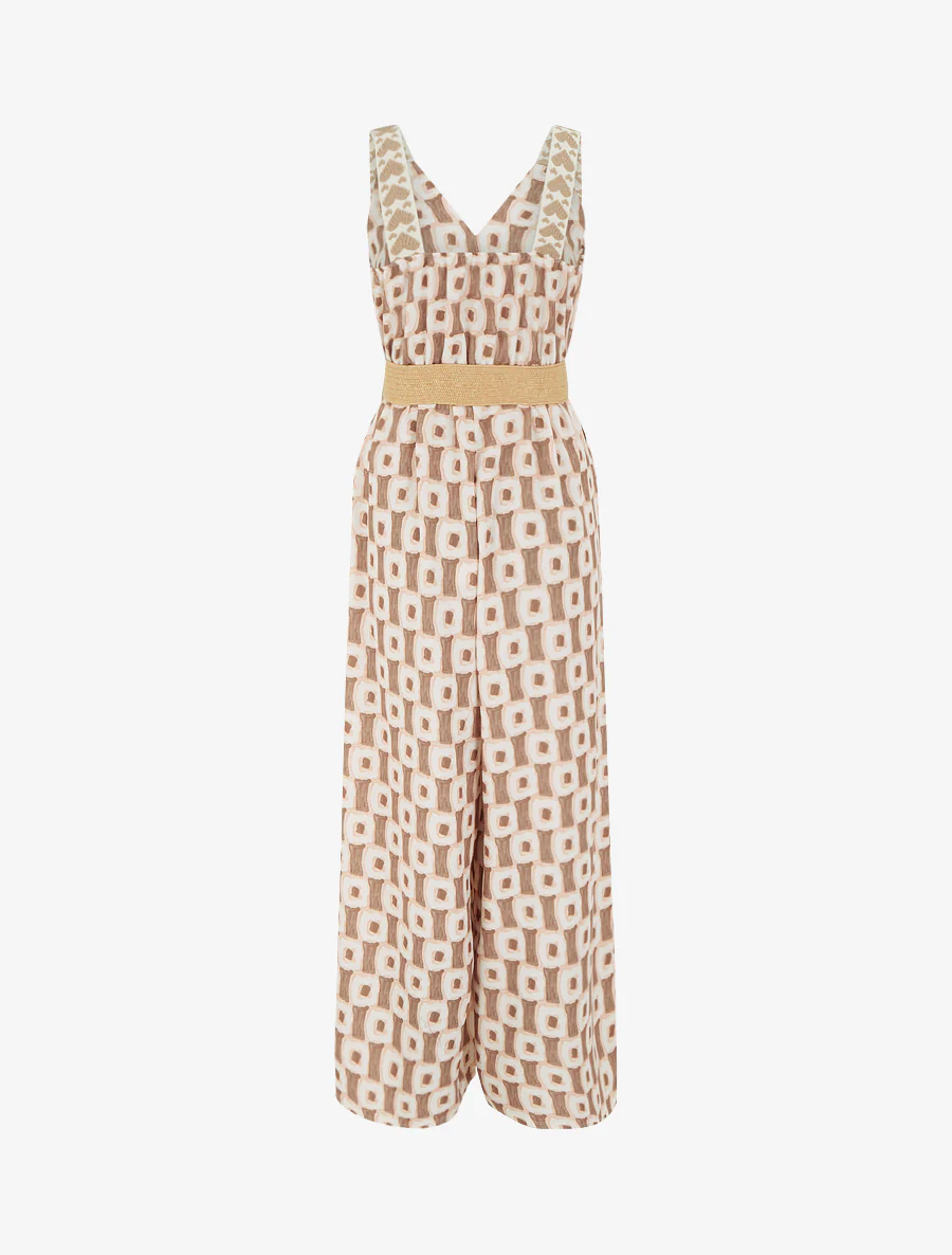 Abstracte print jumpsuit met bandjes en hartjesmotief. - Bruin - Image 2