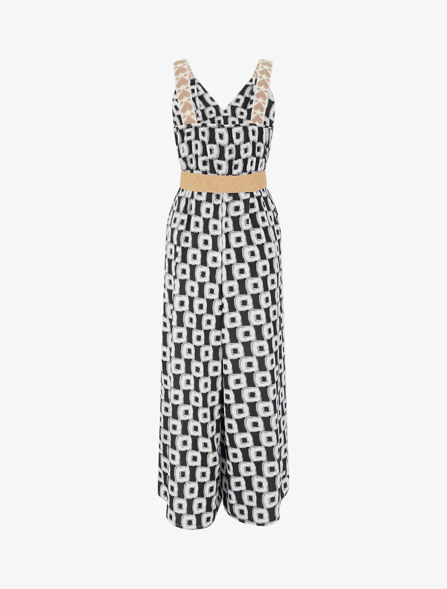 Abstracte print jumpsuit met bandjes en hartjesmotief. - Zwart - Image 2