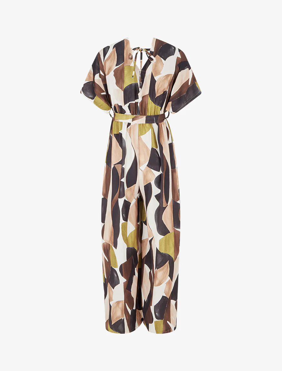 Abstracte print jumpsuit met elastische taille. - Zwart - Image 2