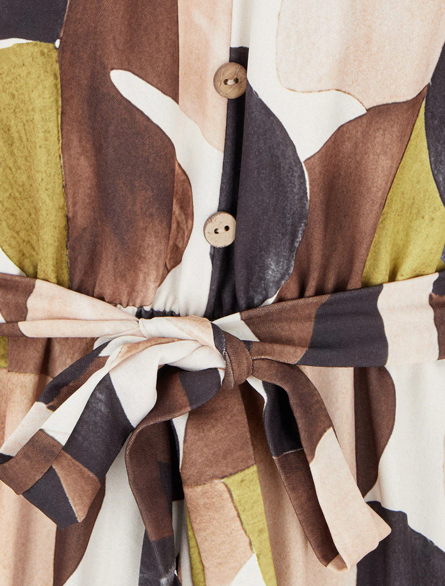 Abstracte print jumpsuit met elastische taille. - Zwart - Image 3