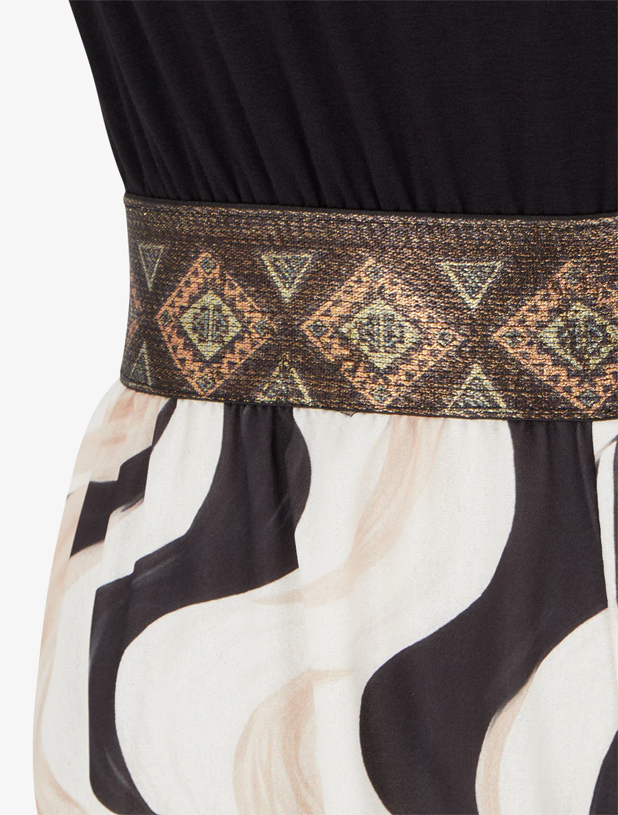Abstracte print jumpsuit met glinsterende bandjes - Zwart - Image 3
