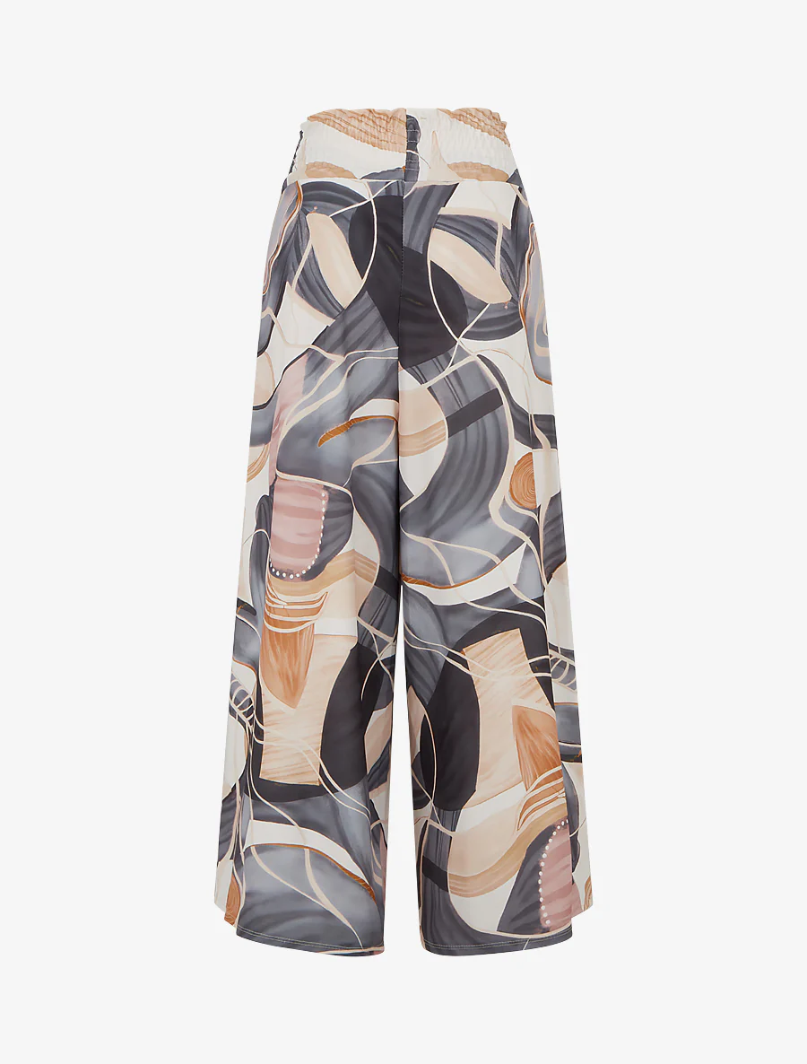 Abstracte printbroek met elastische tailleband - Zwart - Image 2