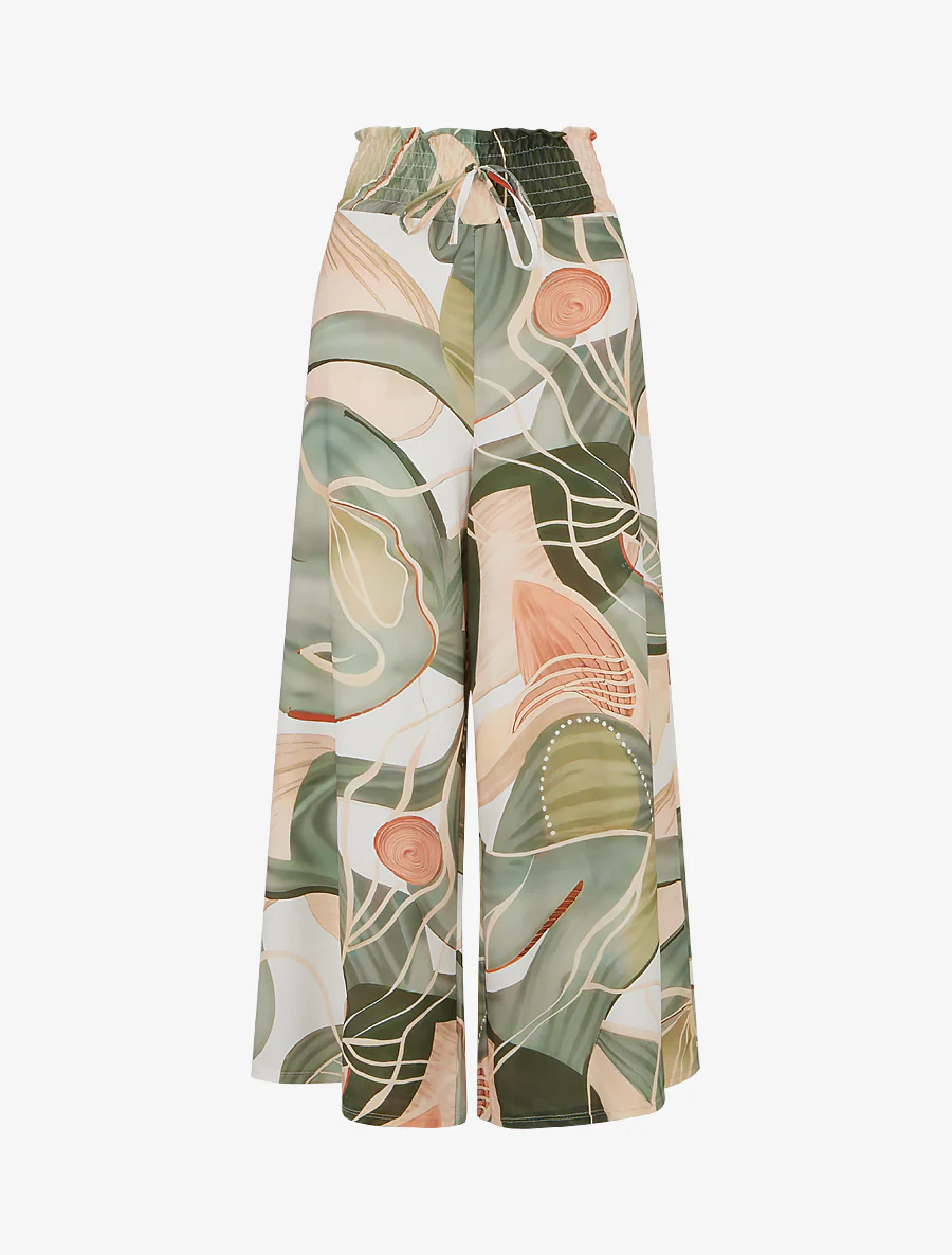 Abstracte printbroek met elastische tailleband - Kaki