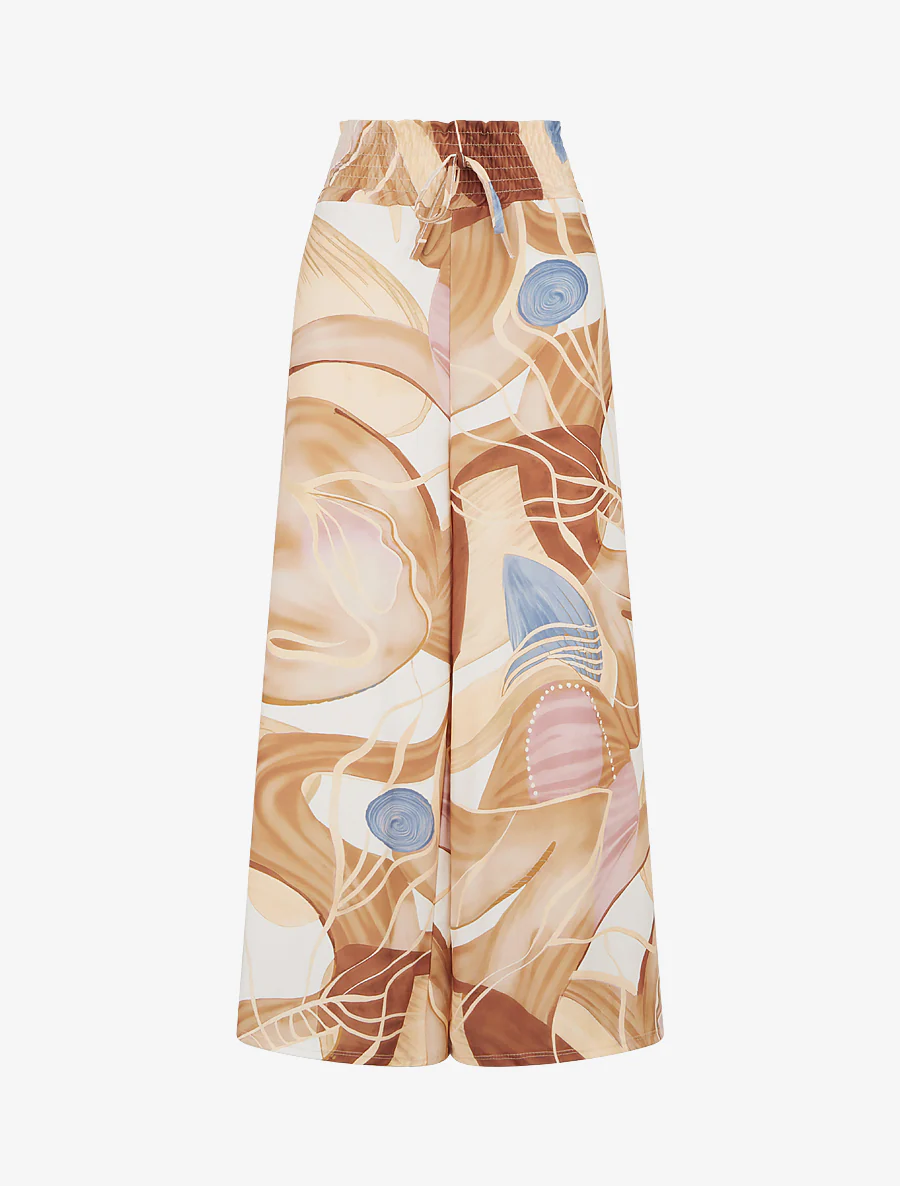 Abstracte printbroek met elastische tailleband - Kameel