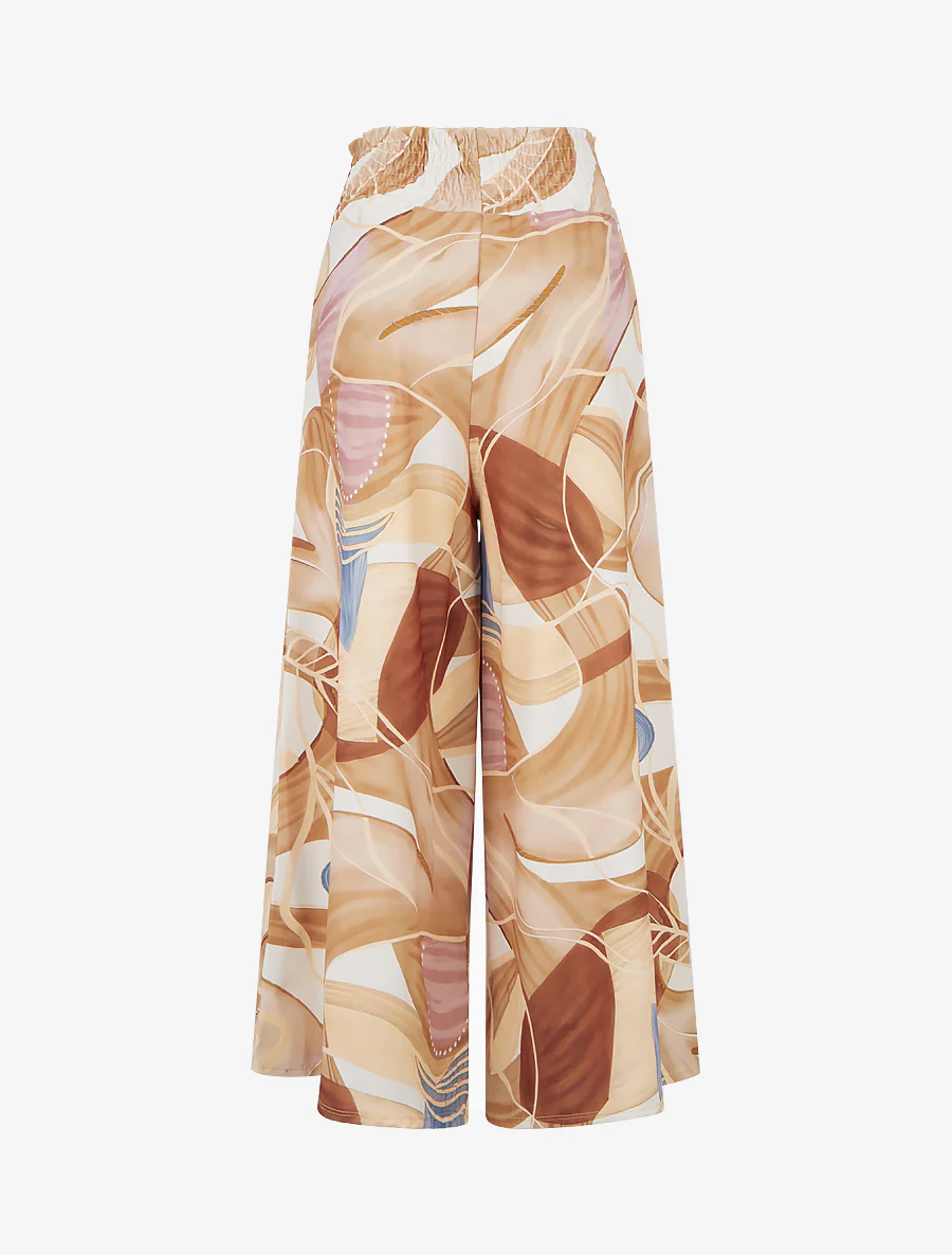 Abstracte printbroek met elastische tailleband - Kameel - Image 2