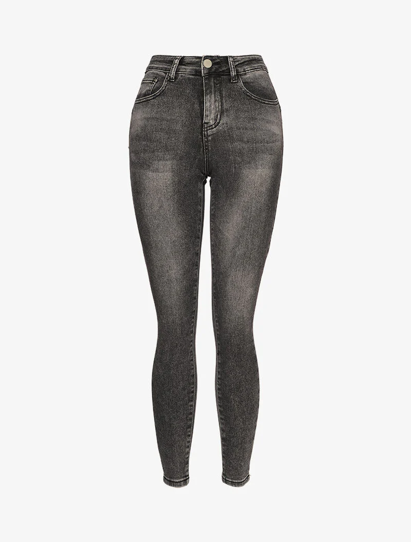 Afgewassen skinny jeans met contrasterende naden aan de achterkant - Donkergrijs
