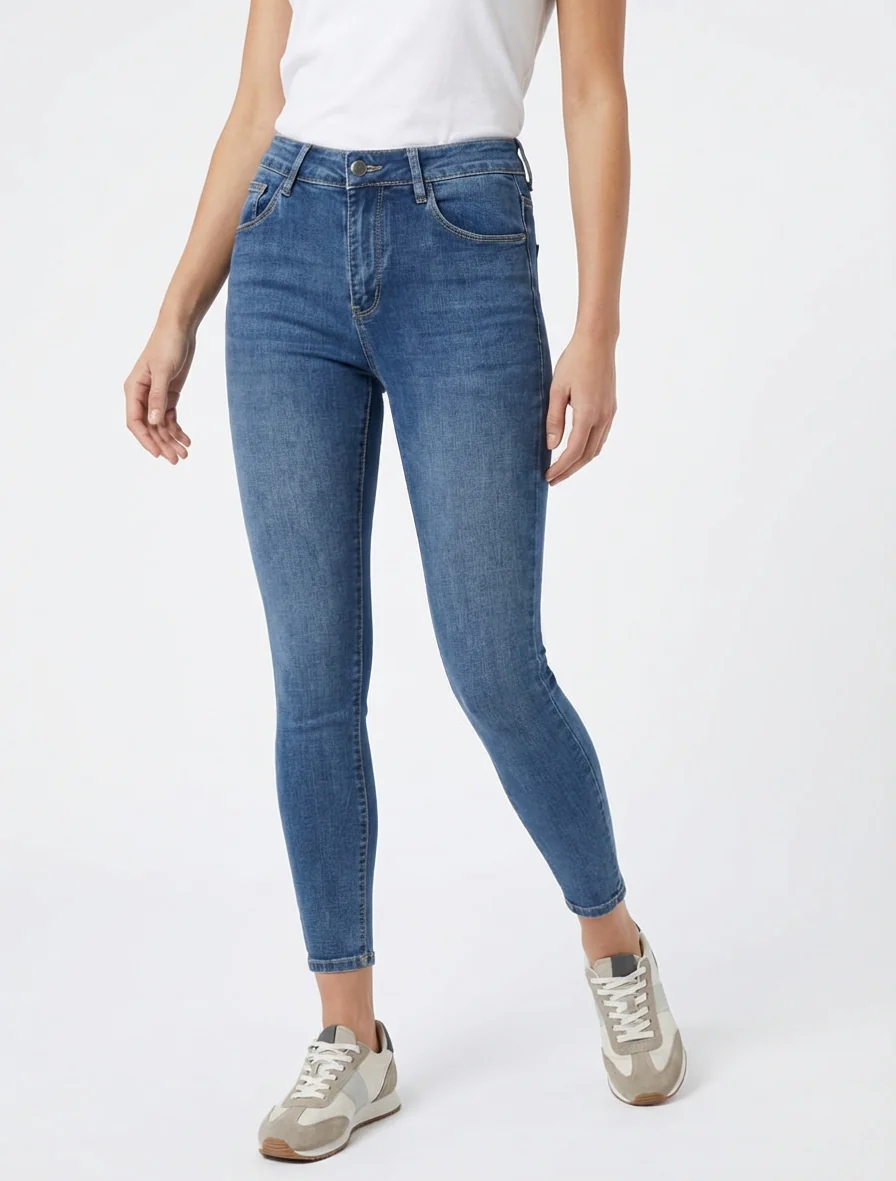 Afgewassen skinny jeans met normale taille - Blauw - Image 4