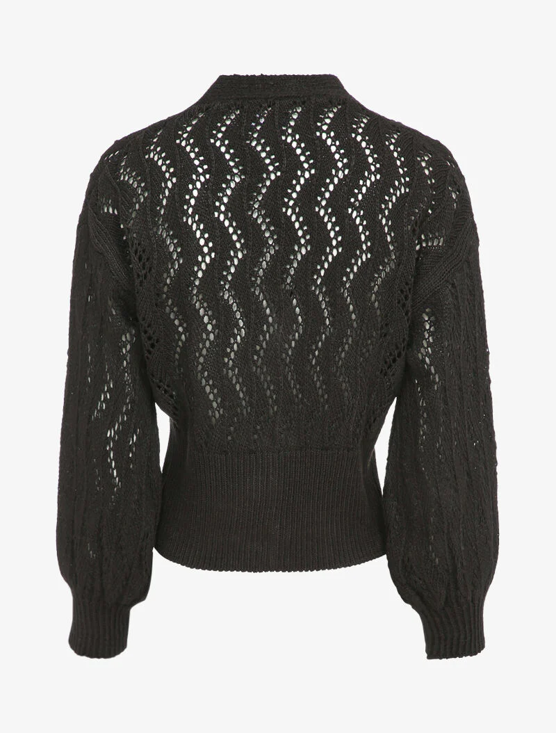 Gehaakt vest met parelknopen - Zwart - Image 2