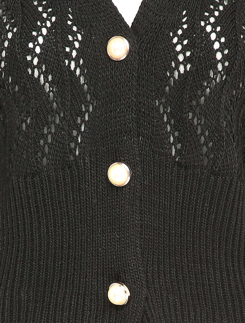 Gehaakt vest met parelknopen - Zwart - Image 3
