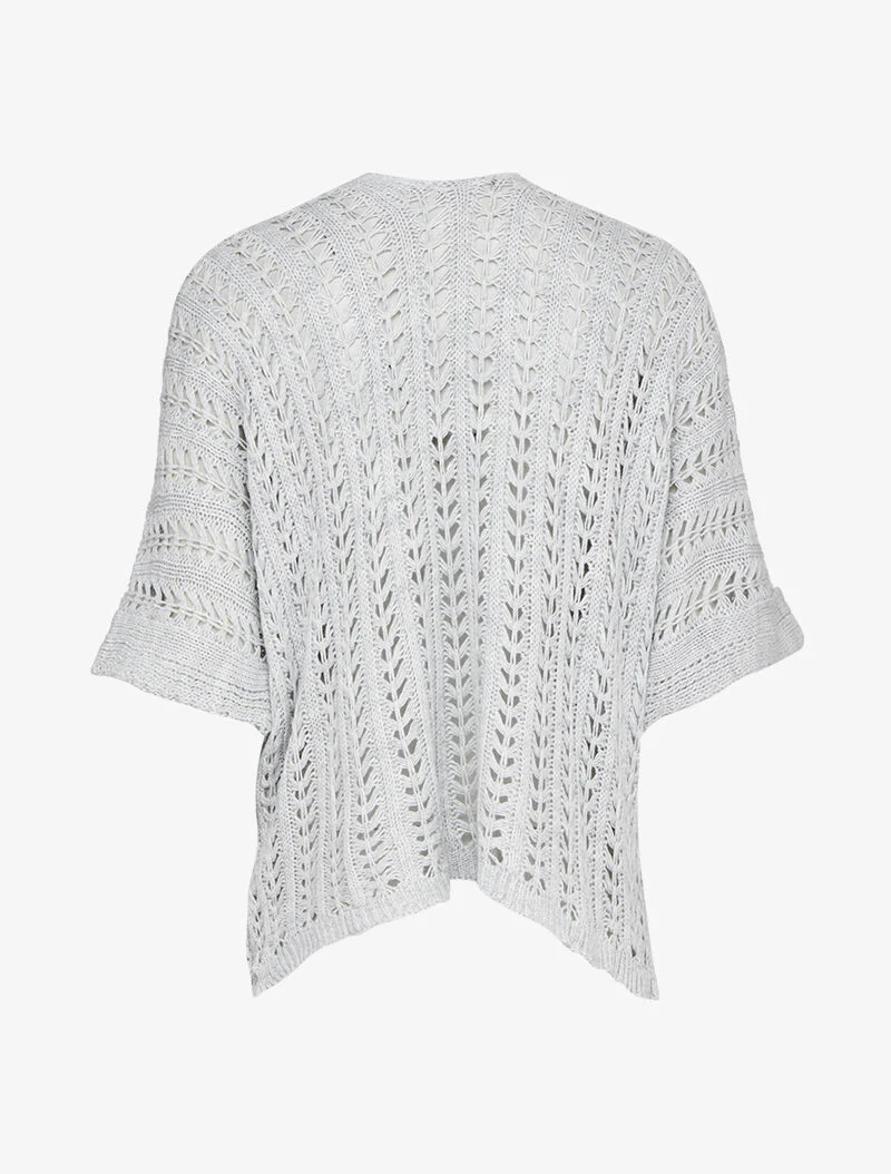 Opengewerkte gebreide kimono-stijl vest met korte mouwen - Lichtgrijs - Image 2