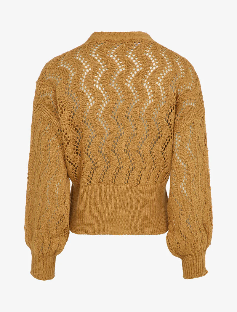 Gehaakt vest met parelknopen - Camel - Image 2