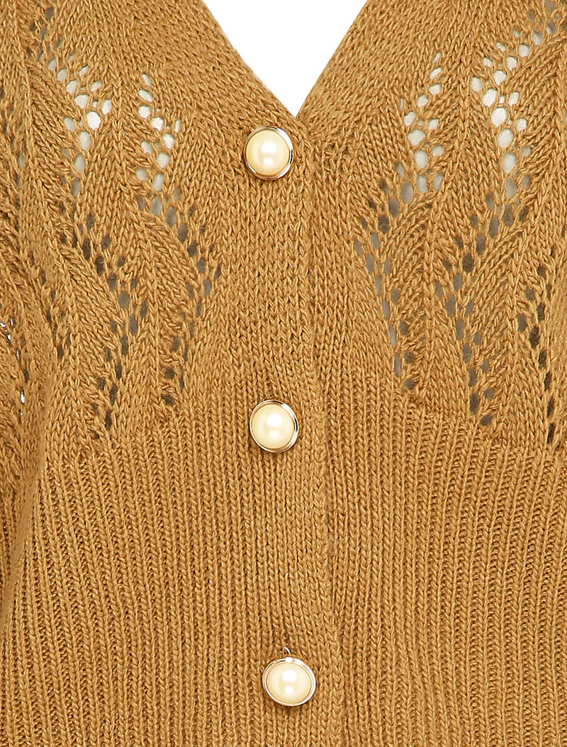 Gehaakt vest met parelknopen - Camel - Image 3