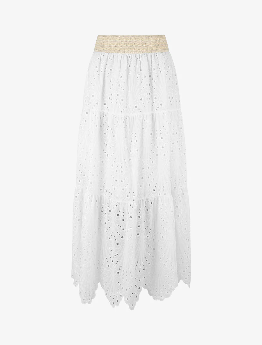 Ajour rok met hoge taille - Wit