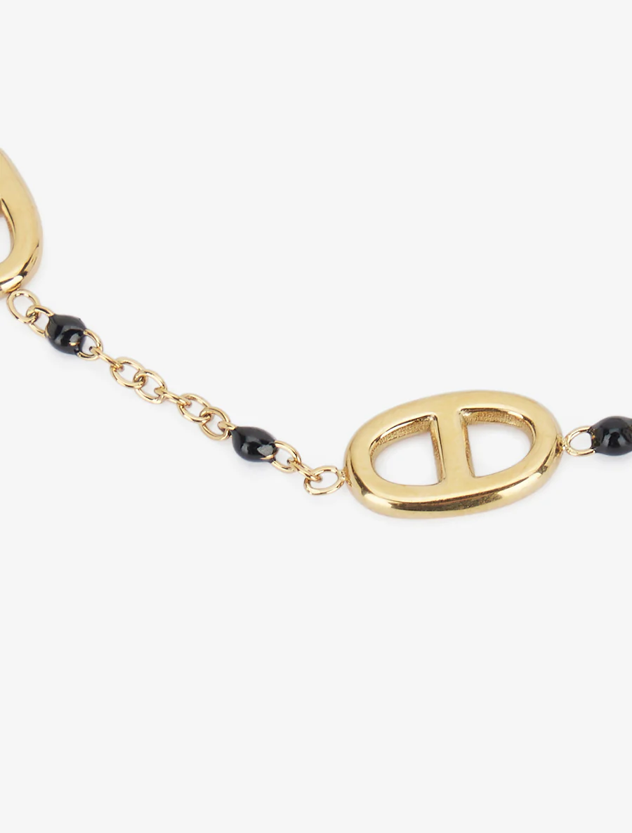 Armband met ankerketting en parels - Goud/zwart - Image 3